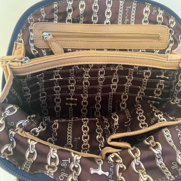 Tignanello Mini Dome Leather Bag Satchel Top Handles Mini Tote Cobalt Blue Tan - Picture 9 of 11